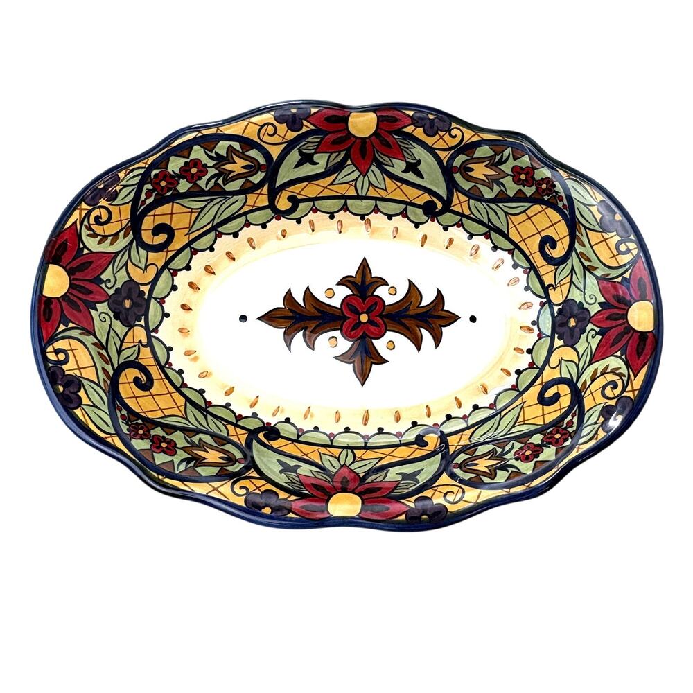 Corsica Home Serving Bowl Hand Hand Painted And Hand Crafted 14x9.5x2.75 Inches